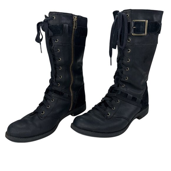 Timberland Savin Hill Black Mid-Calf Boots Women’s 7.5W Side Zip Lace-Up Leather - Picture 1 of 8